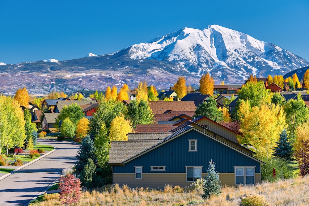 Residential neighborhood in Colorado at autumn,